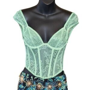 Out From Under Urban Outfitters Fairycore Lace Corset – Hand Dyed Moss Green